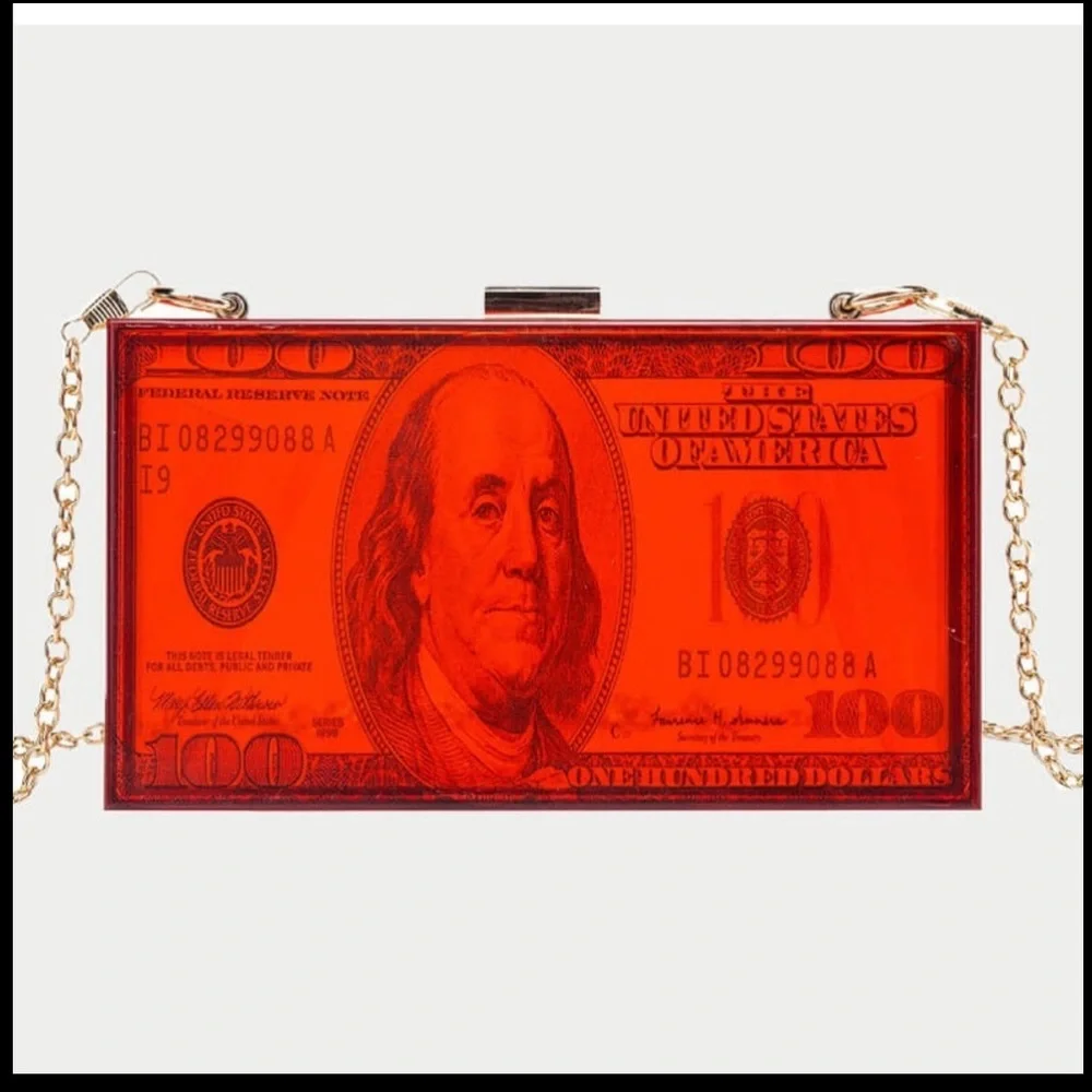 Red Trendy Over The Shoulder Clutch $100 USD Currency 💰Gold Hardware Crossbody